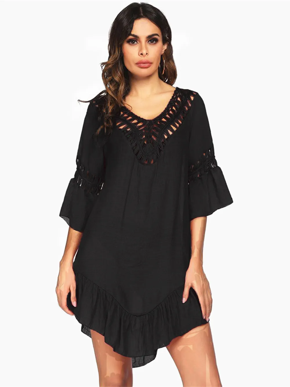Backless Cutout Three-Quarter Sleeve Cover Up, image 12