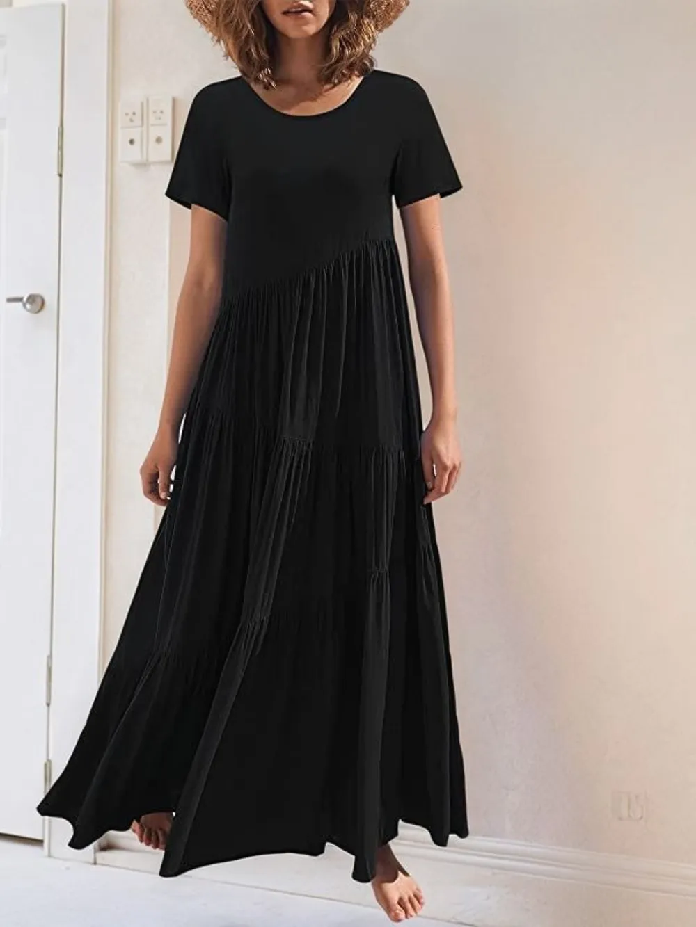 Round Neck Tiered Ruffle Maxi Dress
