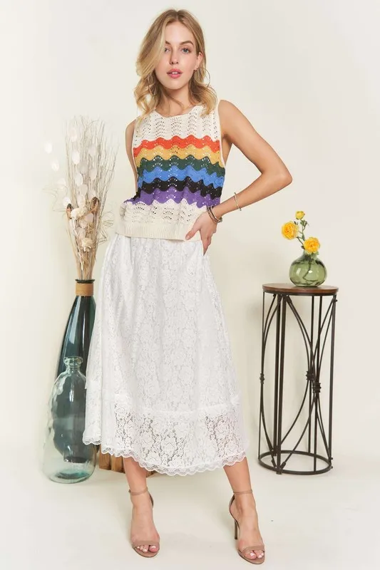 Elastic Waist Lace Midi Skirt, image 4