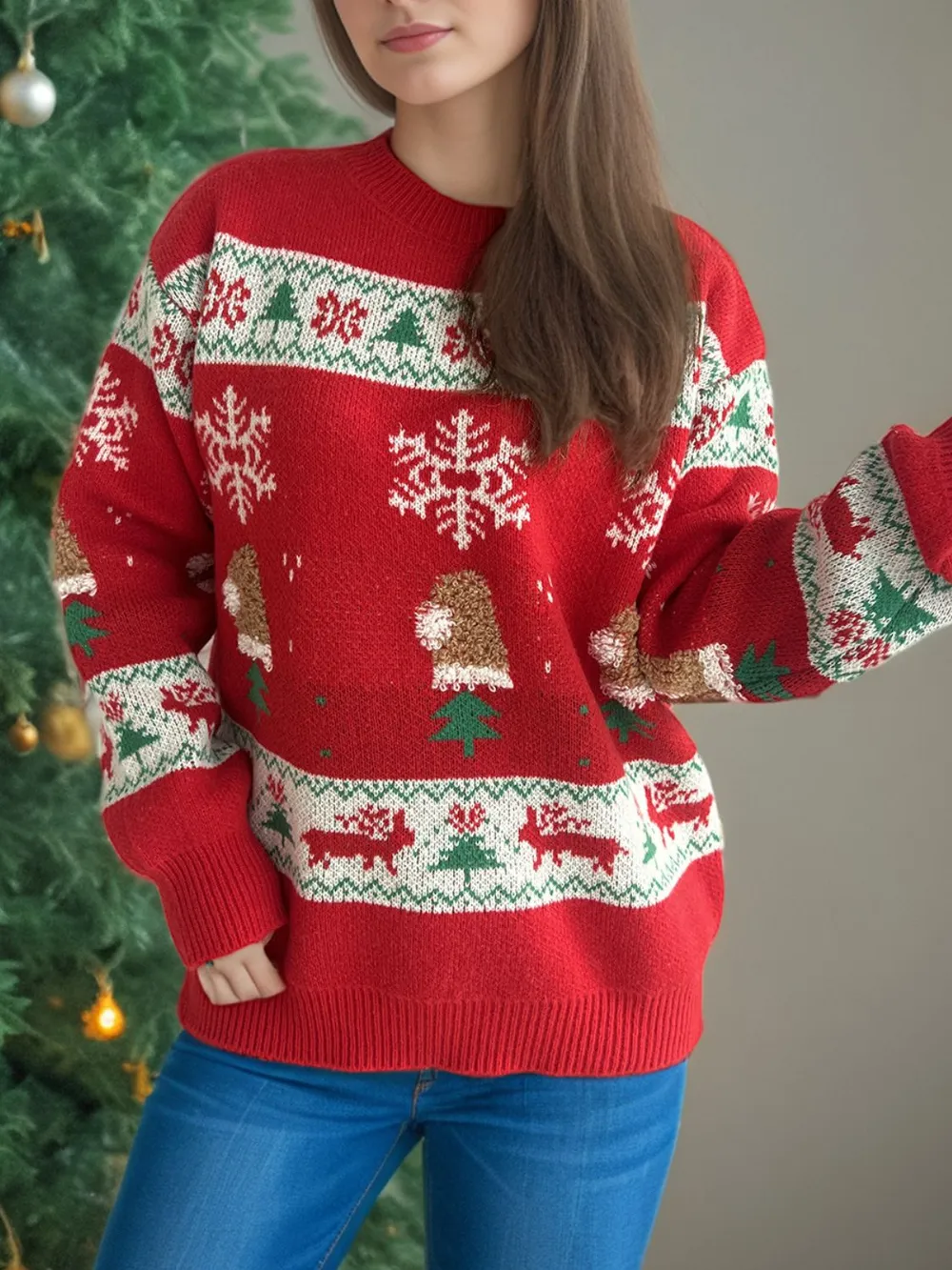 Christmas Element Round Neck Long Sleeve Sweater, image 3