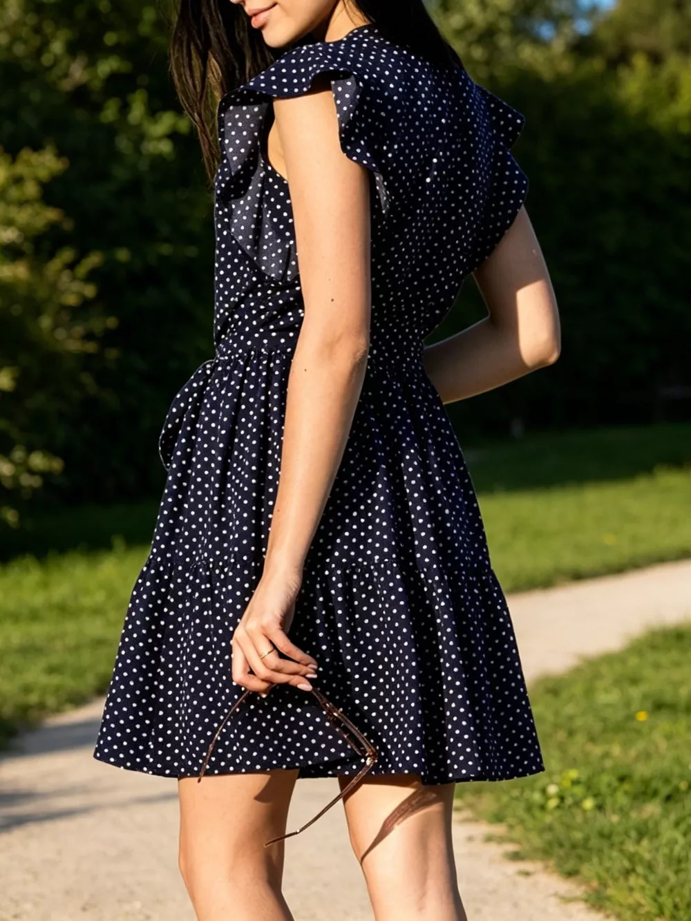 Polka Dot Ruffle Sleeve Tie Waist Dress, image 7