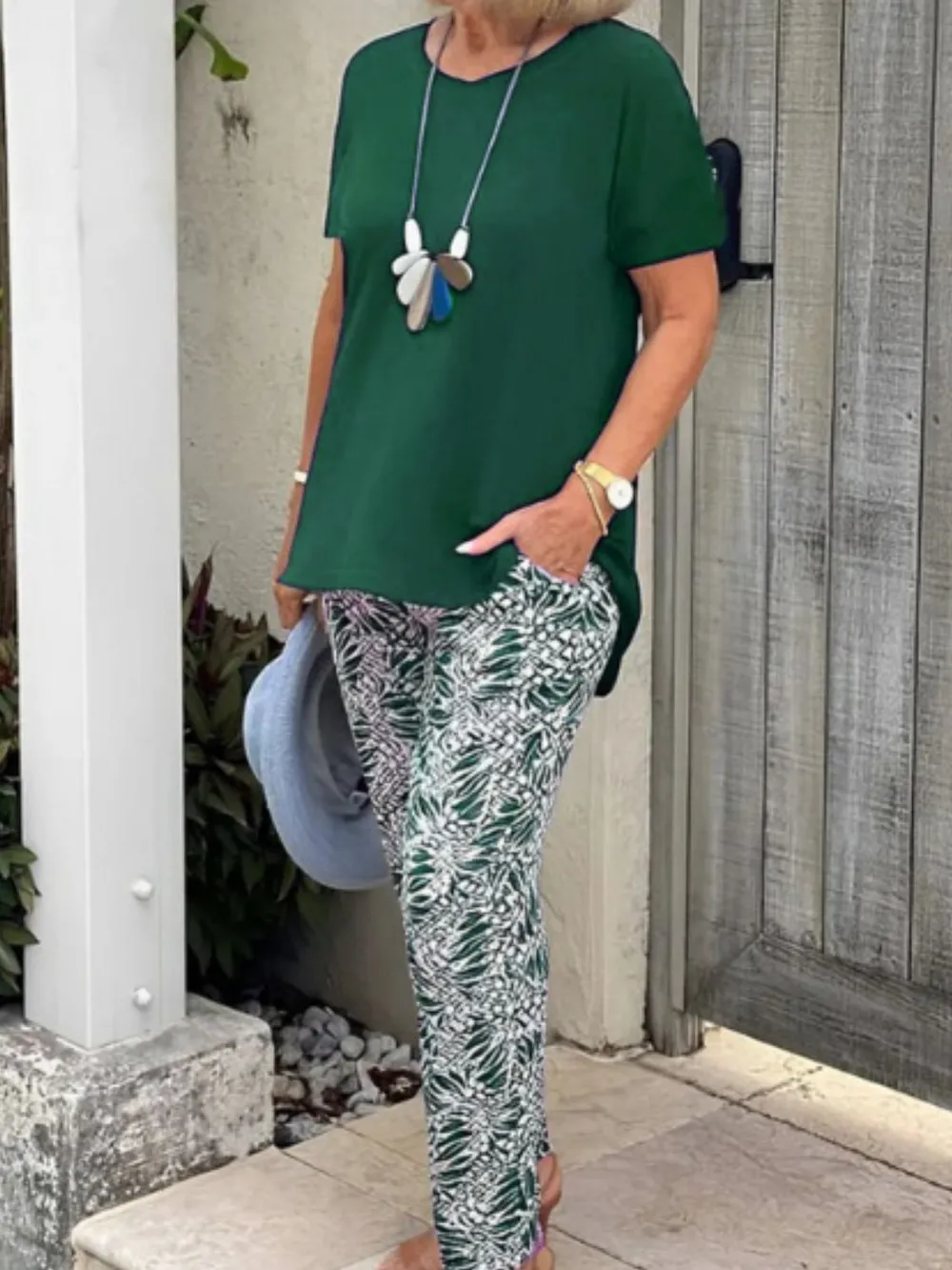 Full Size Round Neck Short Sleeve Top and Pants Set Plus Size, image 8