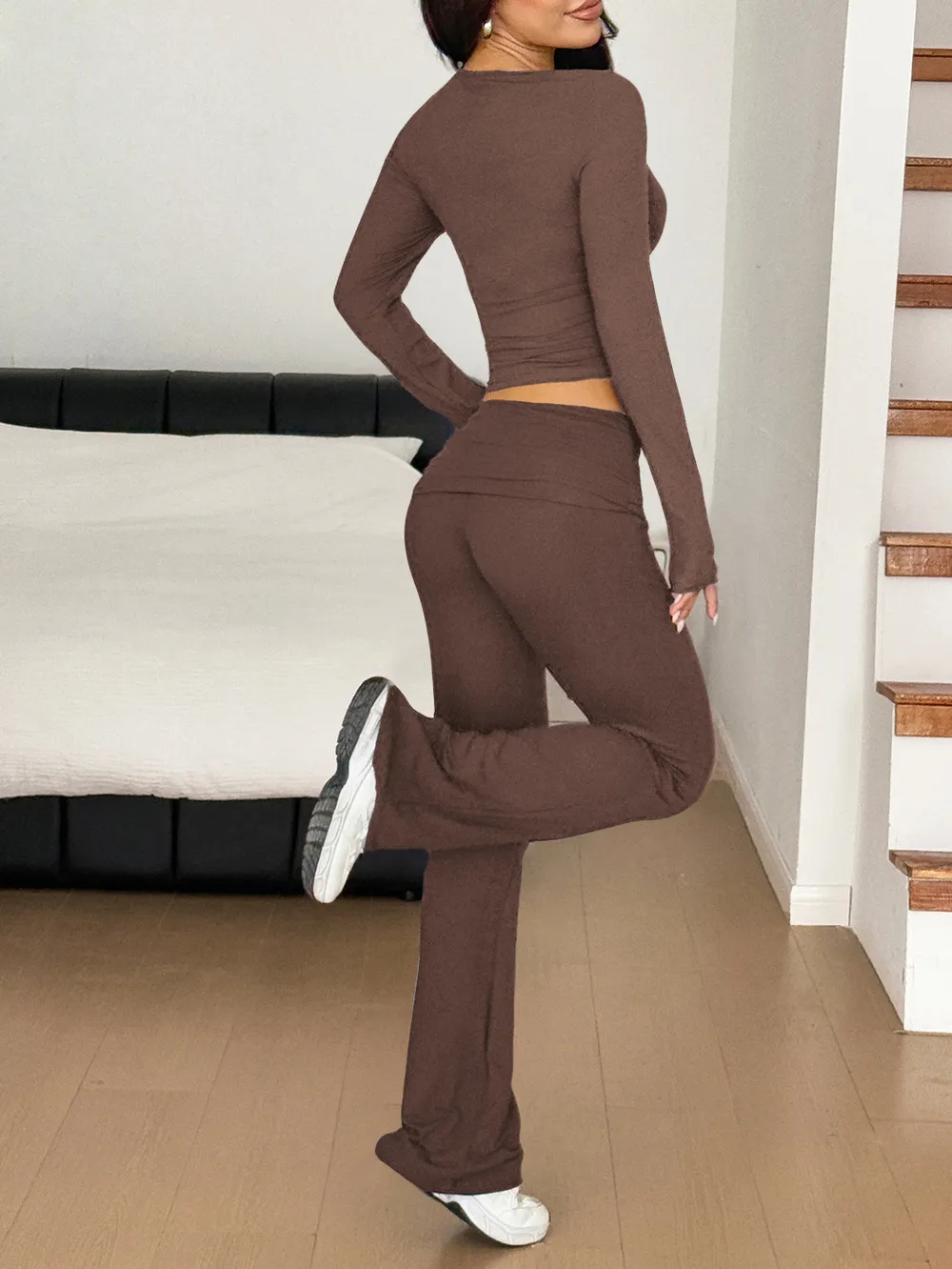 Long Sleeve Crop Top and Bootcut Pants Set, image 33