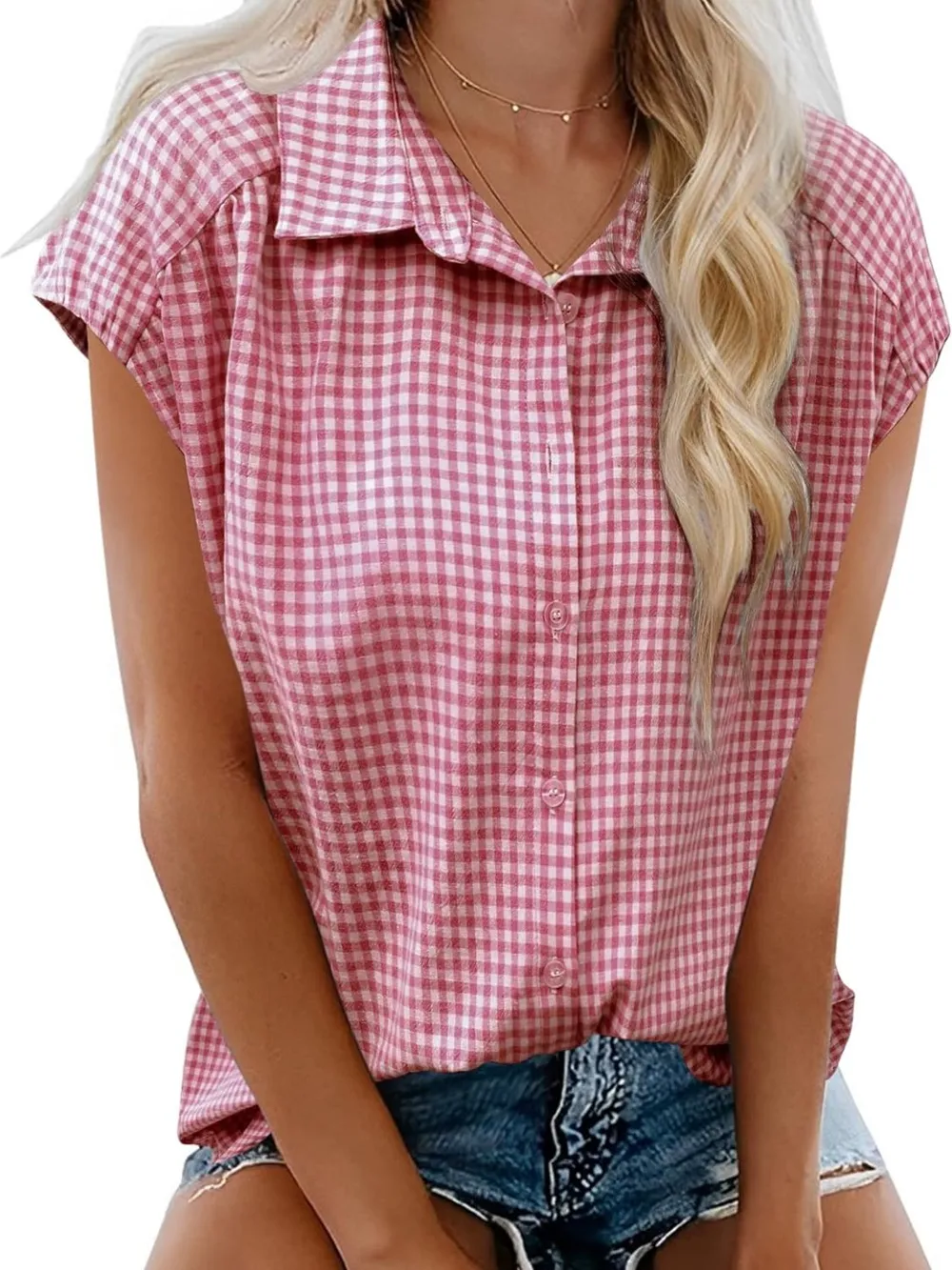 Plaid Button Up Cap Sleeve Shirt, image 21