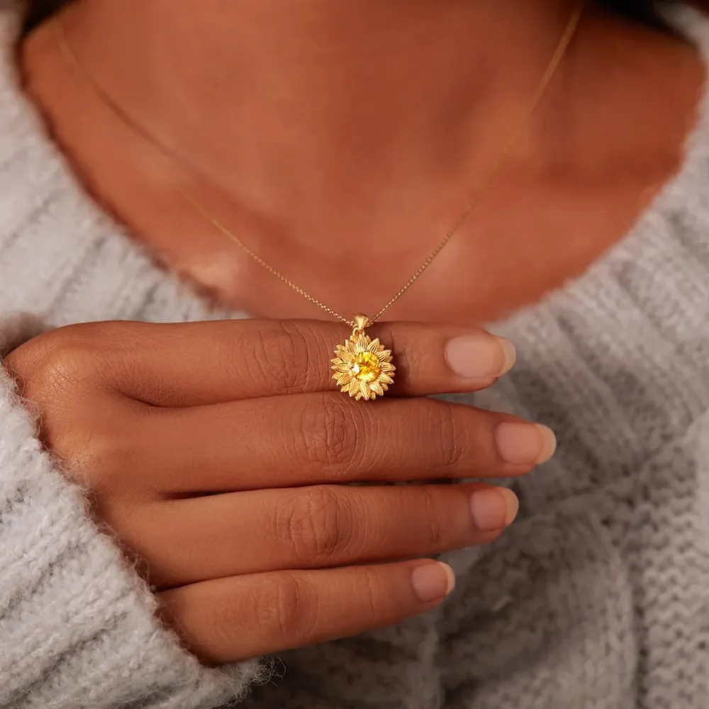 Sunflower Shape 18K Gold-Plated Pendant Necklace, image 2