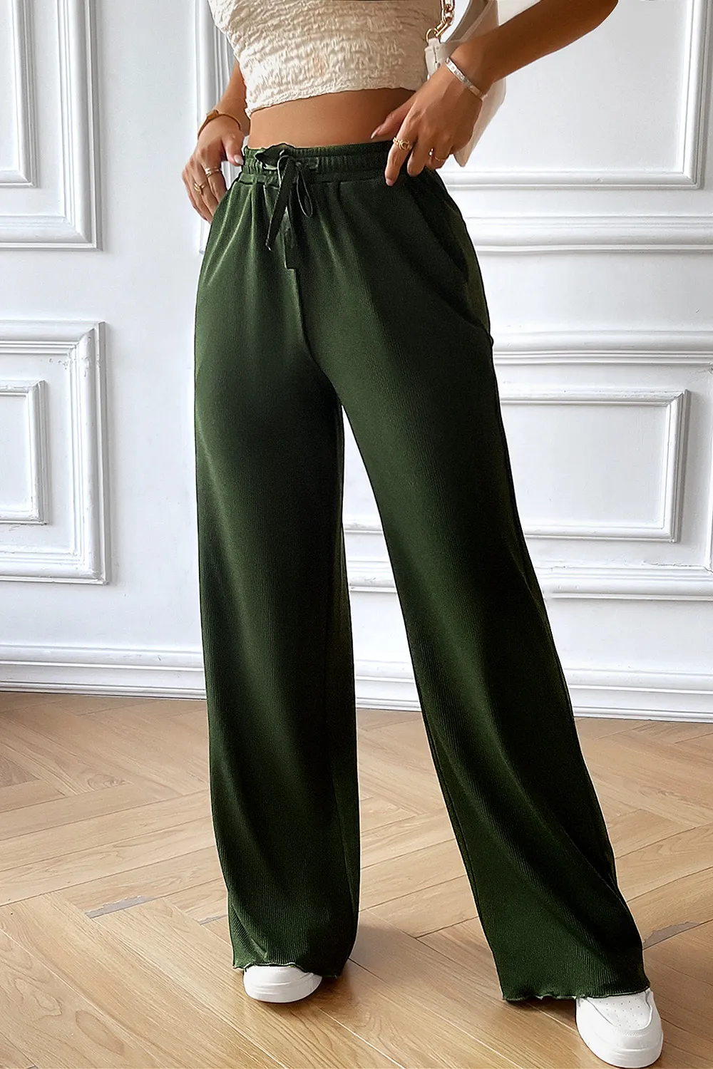 Drawstring Wide Leg Pants with Pocketed, image 14