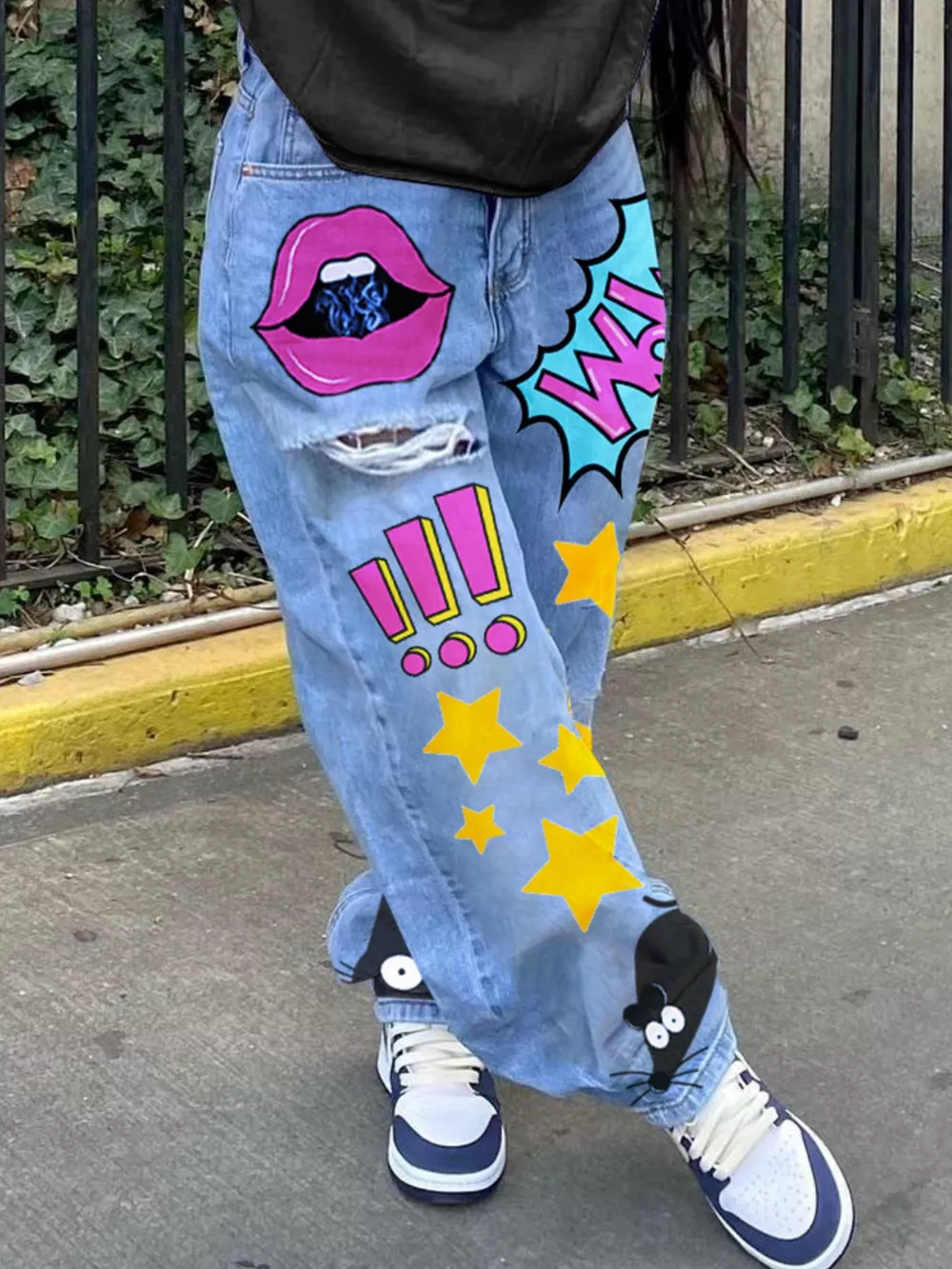 Full Size Pop Art Print Loose Fit Jeans Plus Size, image 2