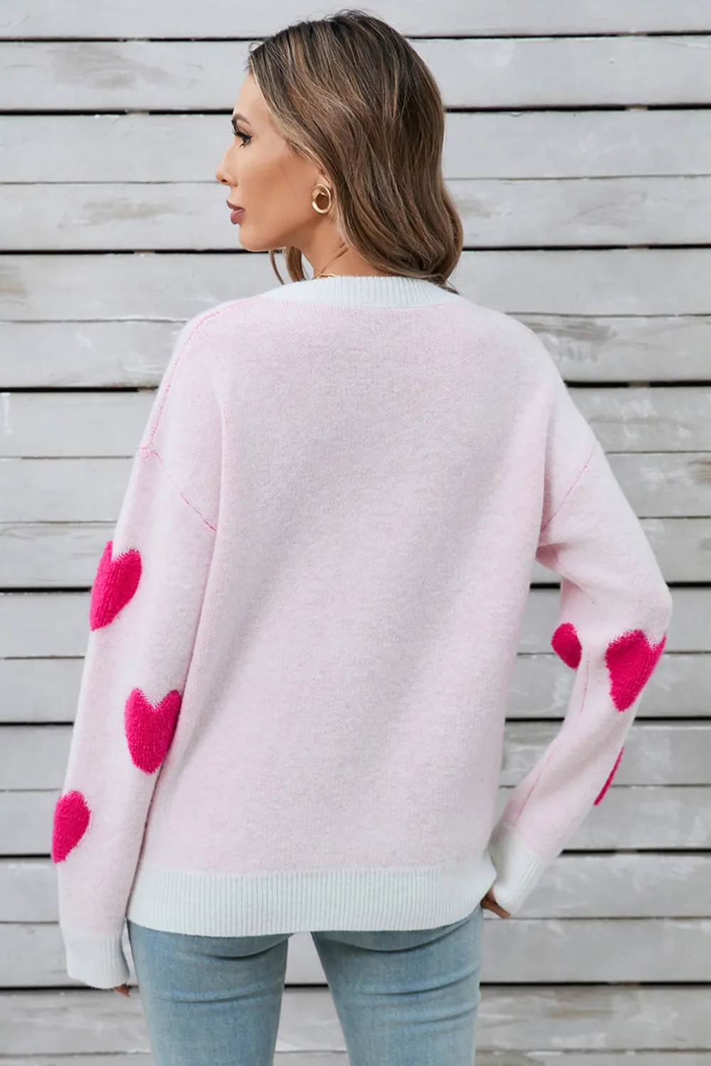 Heart Round Neck Long Sleeve Sweater, image 11