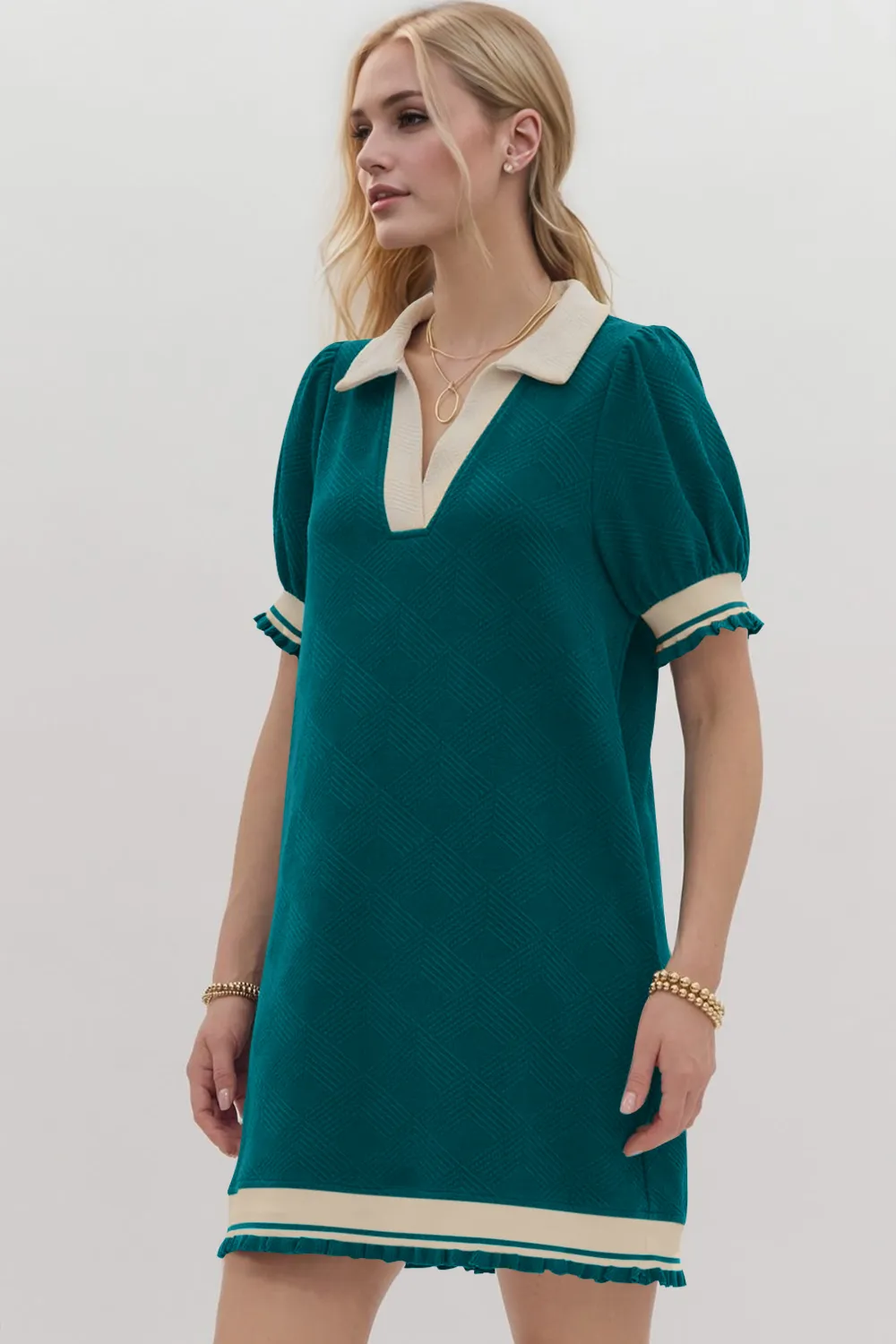 Frill Contrast Trim Jnny Collar Short Sleeve Mini Dress, image 12