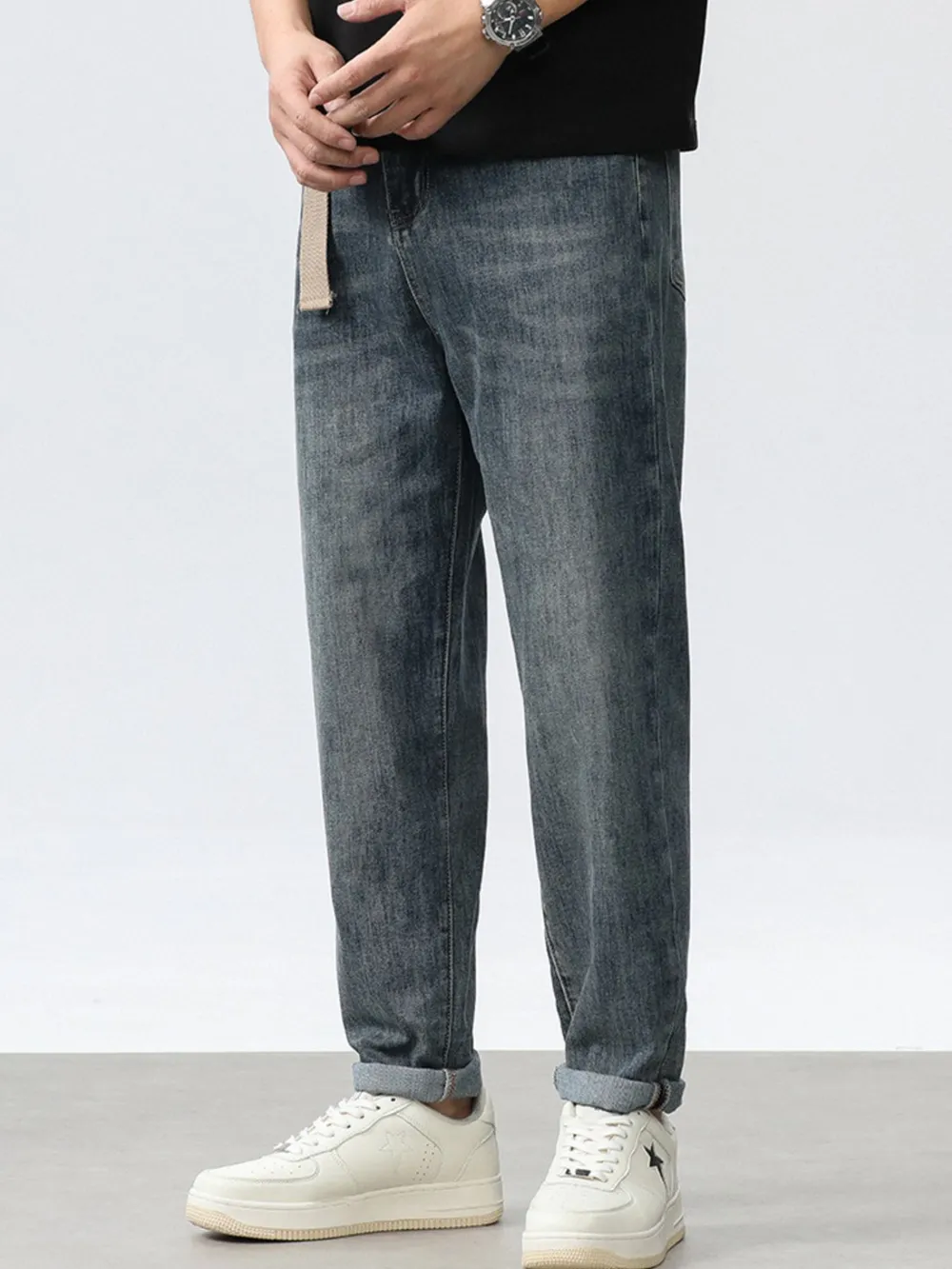 Men's Washed Relaxed Fit Wide Leg Jeans, image 4