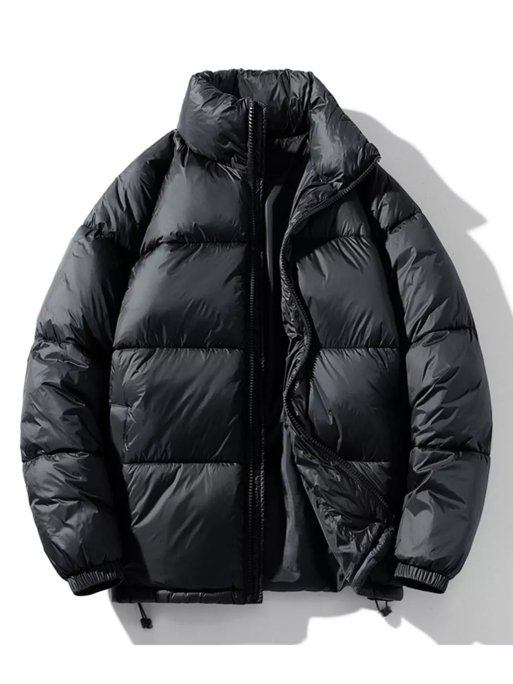Men's Full Size Stand Collar Quilted Puffer Jacket with Drawstring Hem Plus Size