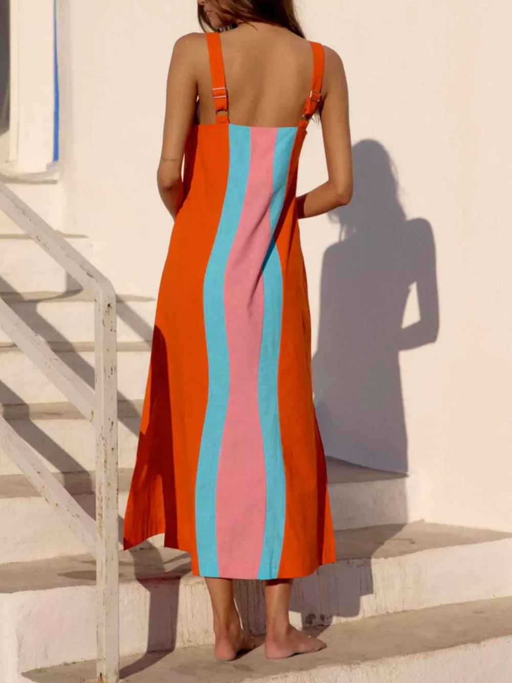 Striped Wide Strap Midi Dress, image 6