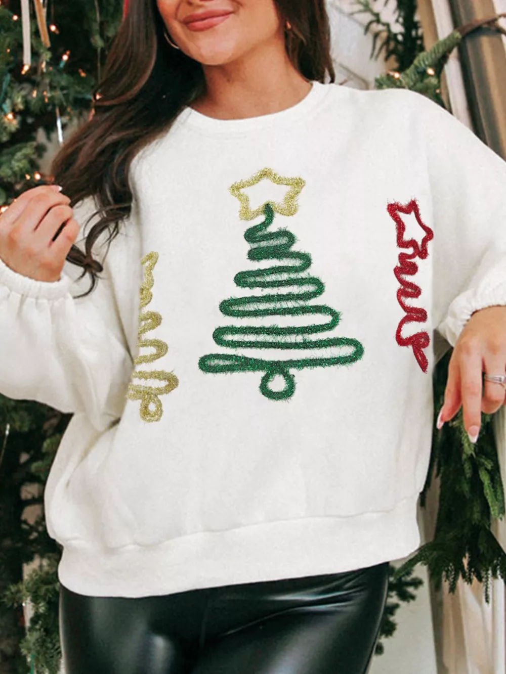 Christmas Tree Round Neck Sweatshirt, image 2