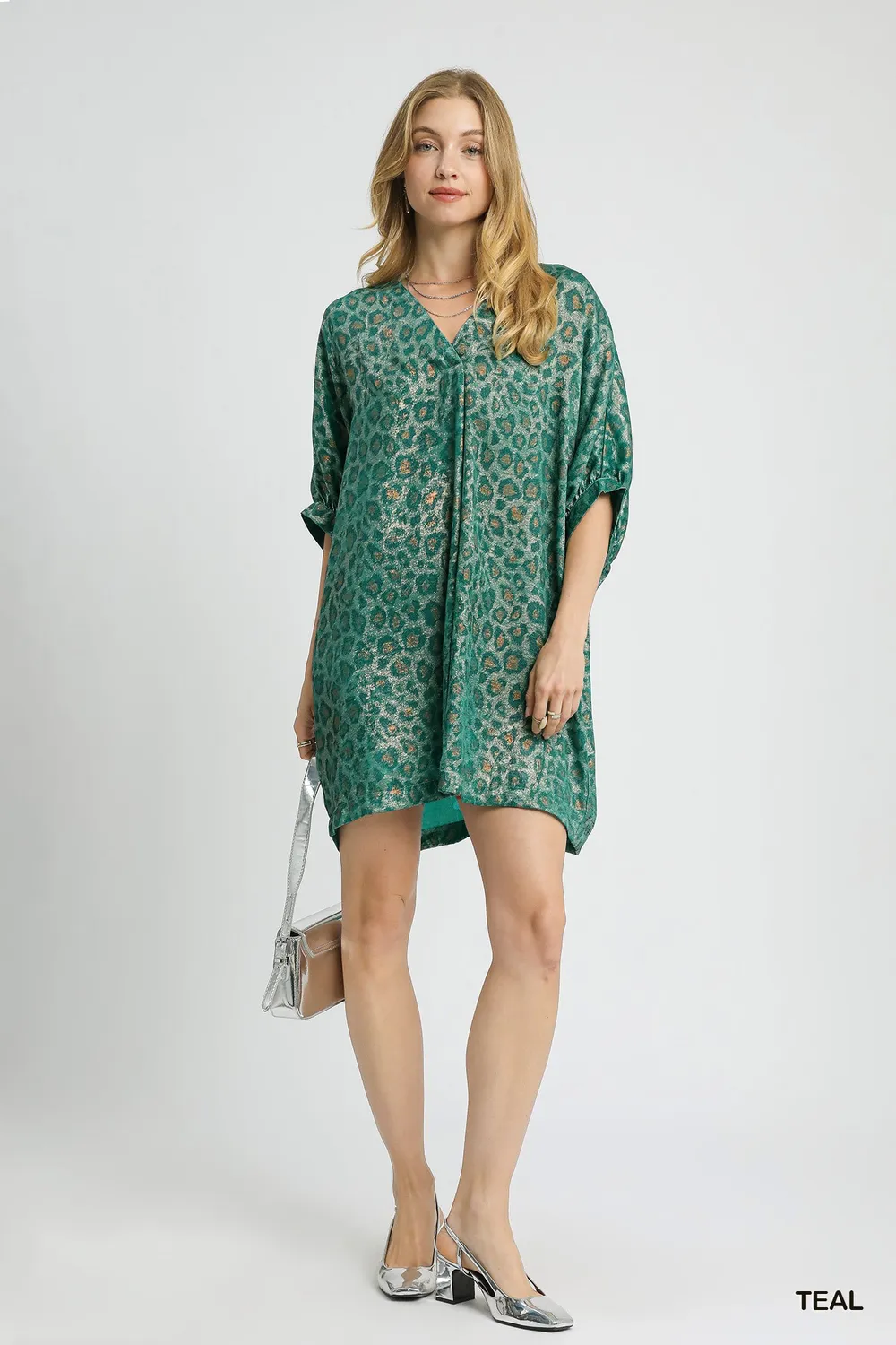 Metallic Leopard Print V-Neck Kimono Dress, image 3