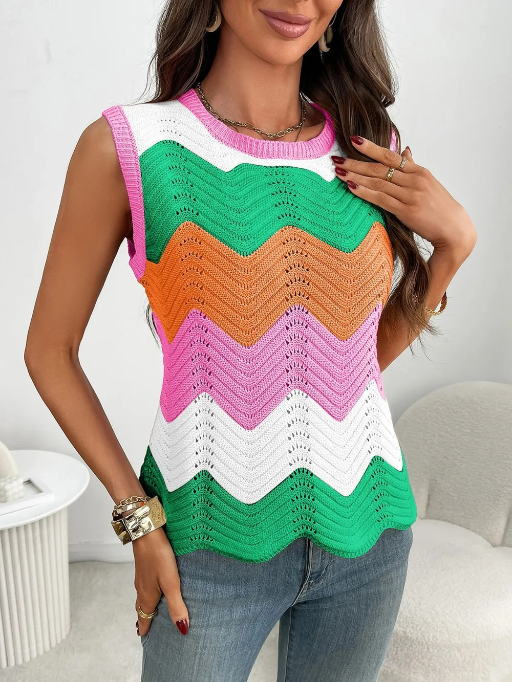 Color Block Round Neck Sweater Vest, image 9