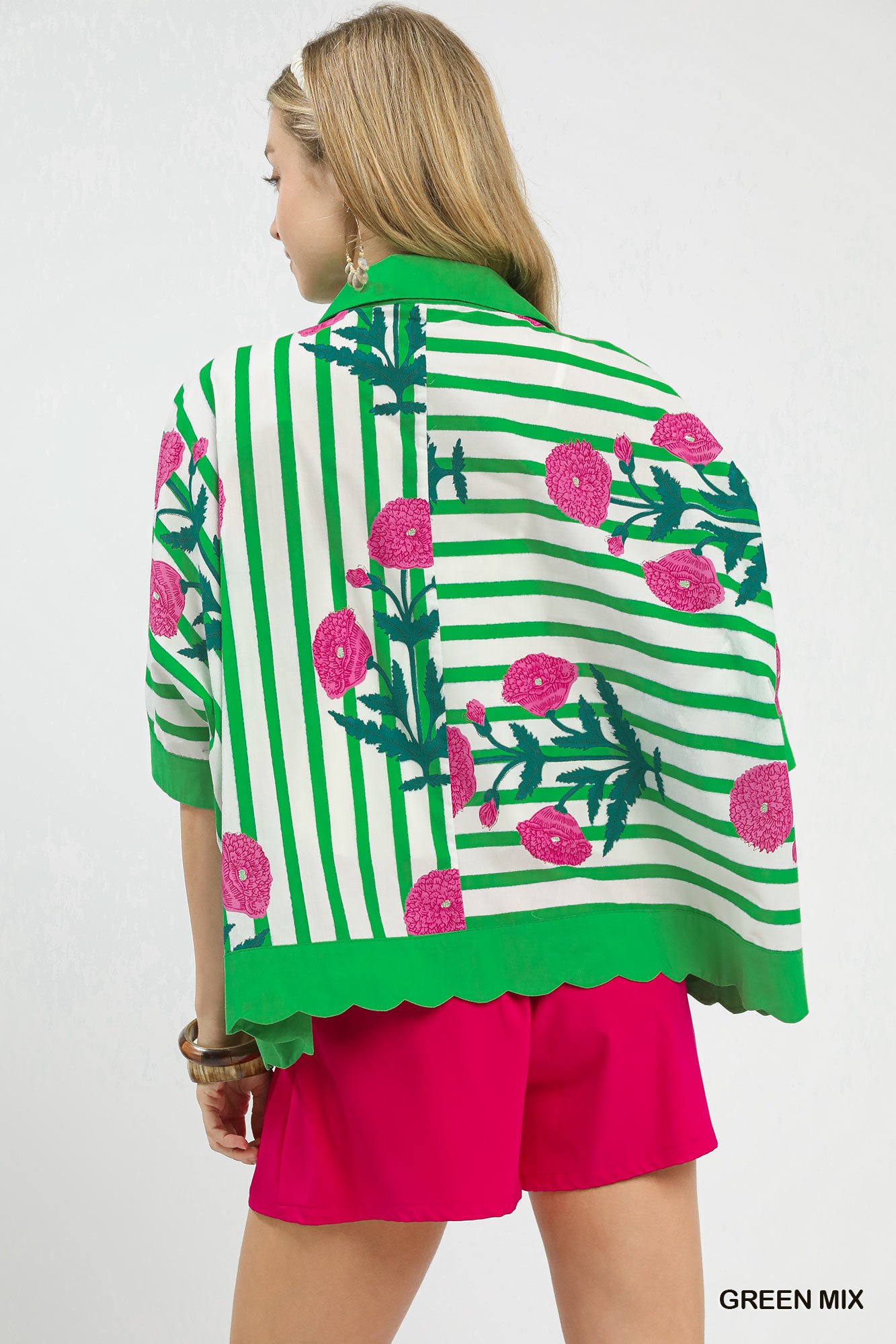 Mix Floral Stripe Button Down Top, image 3