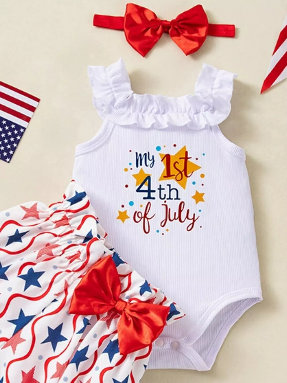 Children's Patriotic Star Print Outfit Set, image 9