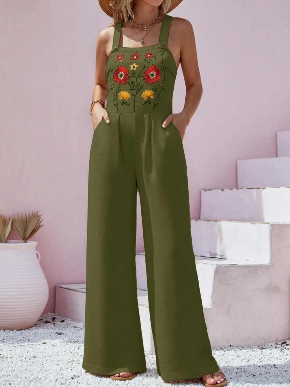 Floral Embroidered Wide Leg Jumpsuit, image 13