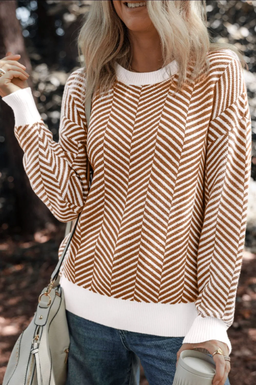 Striped Round Neck Long Sleeve Sweater, image 3
