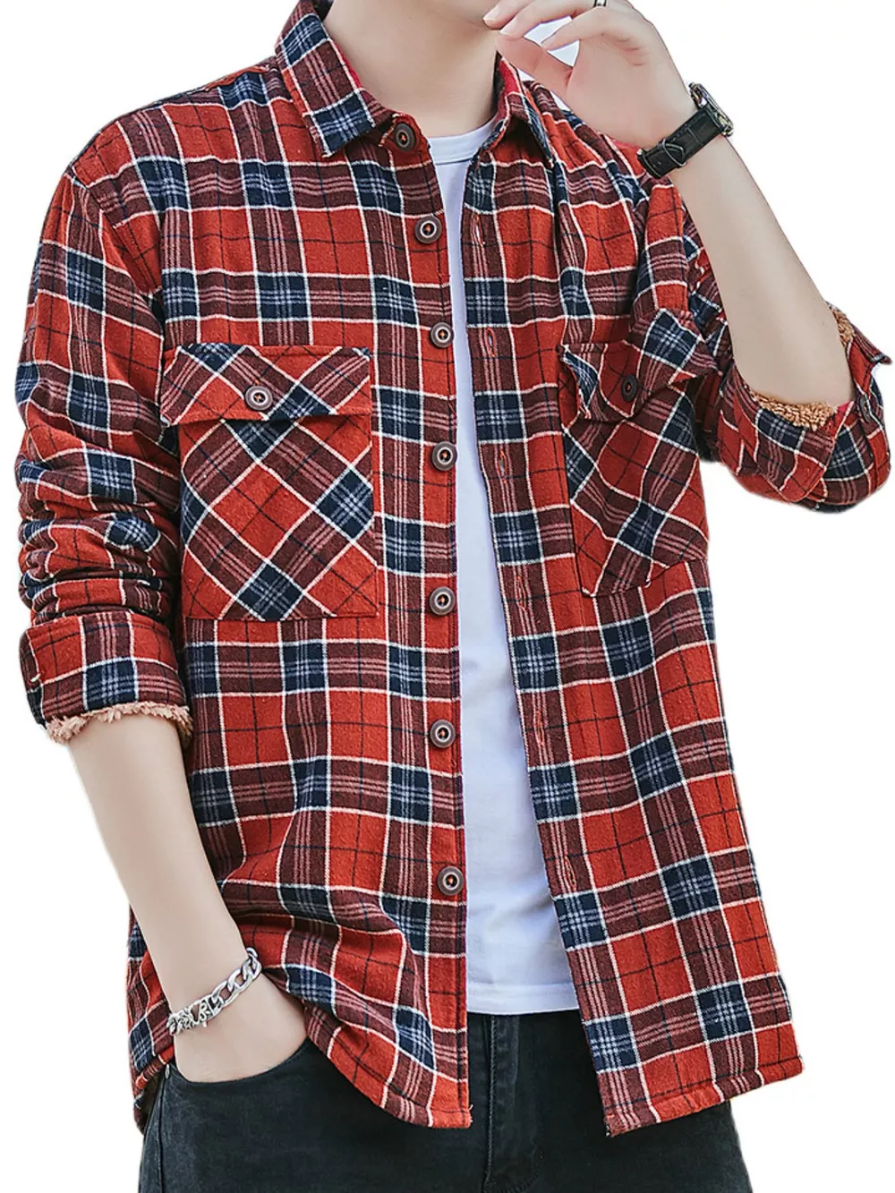 Men's Plus Size Casual Plaid Button Up Shirt, image 3