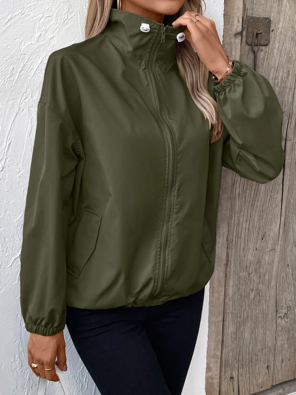 Pocketed Zip Up Long Sleeve Jacket, image 12