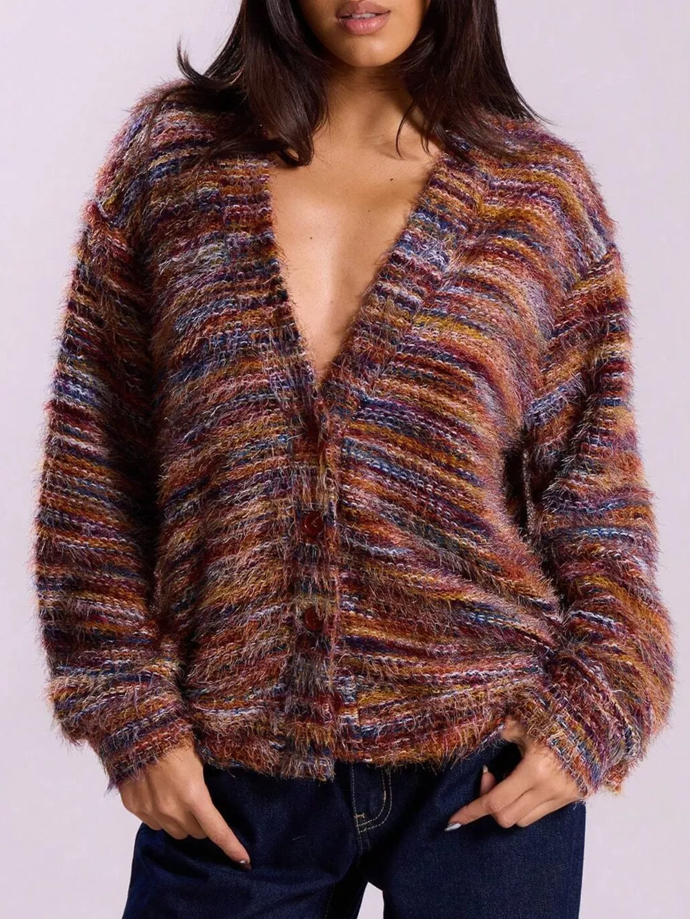 Textured Knit Button-Down Cardigan, image 2