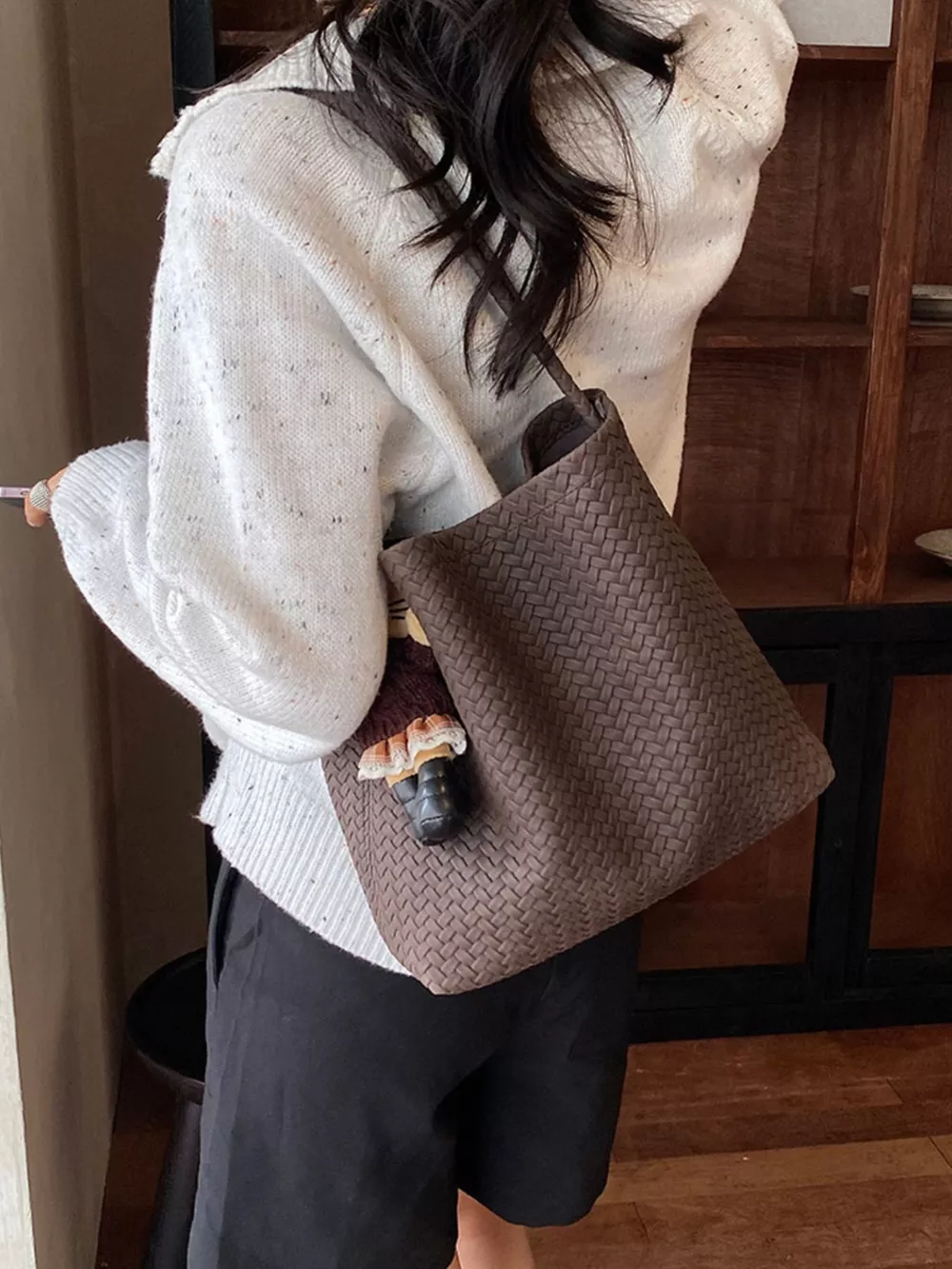 Vintage Woven Leather Shoulder Bag, image 5