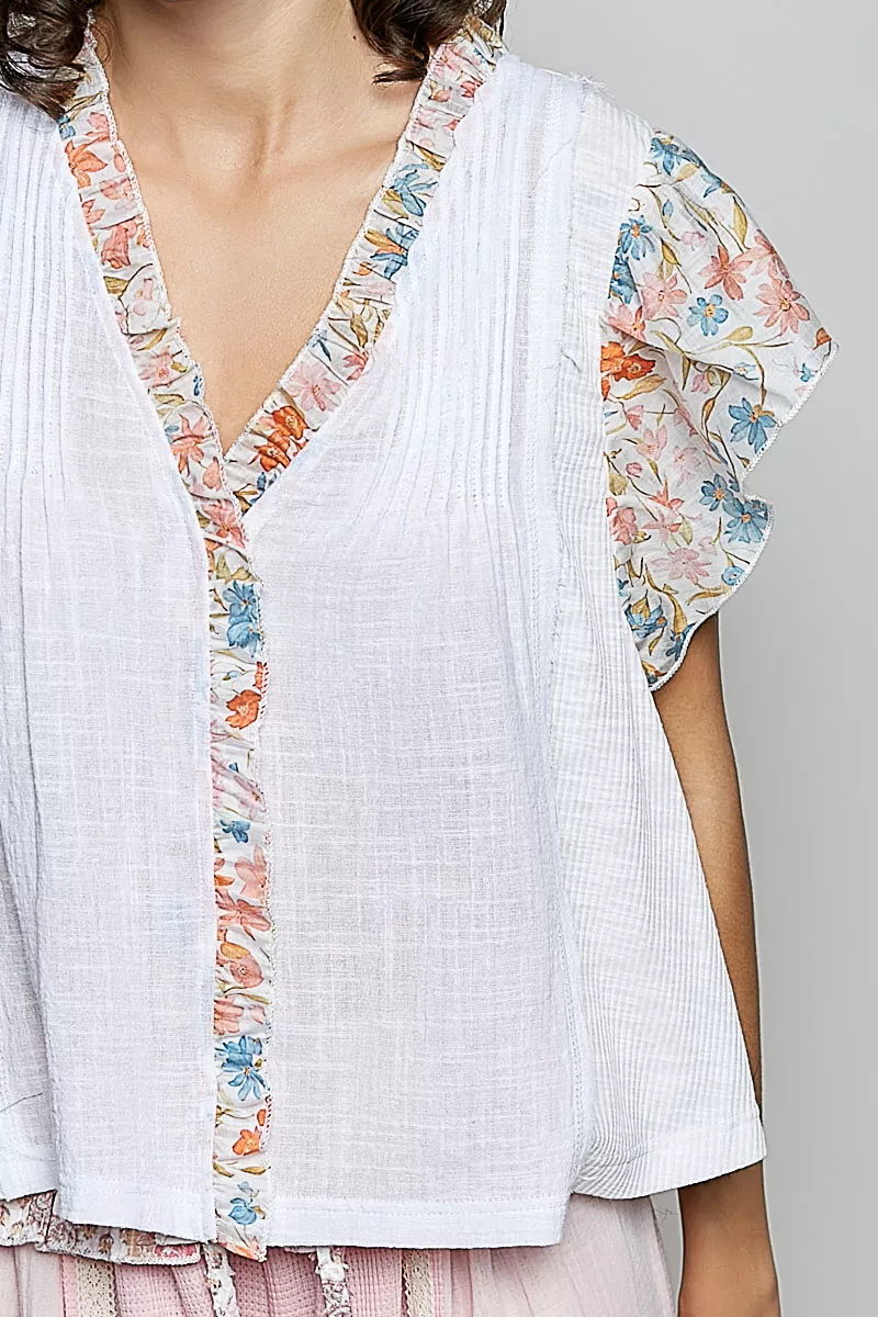V-Neck Floral Ruffle Sleeve Blouse, image 6