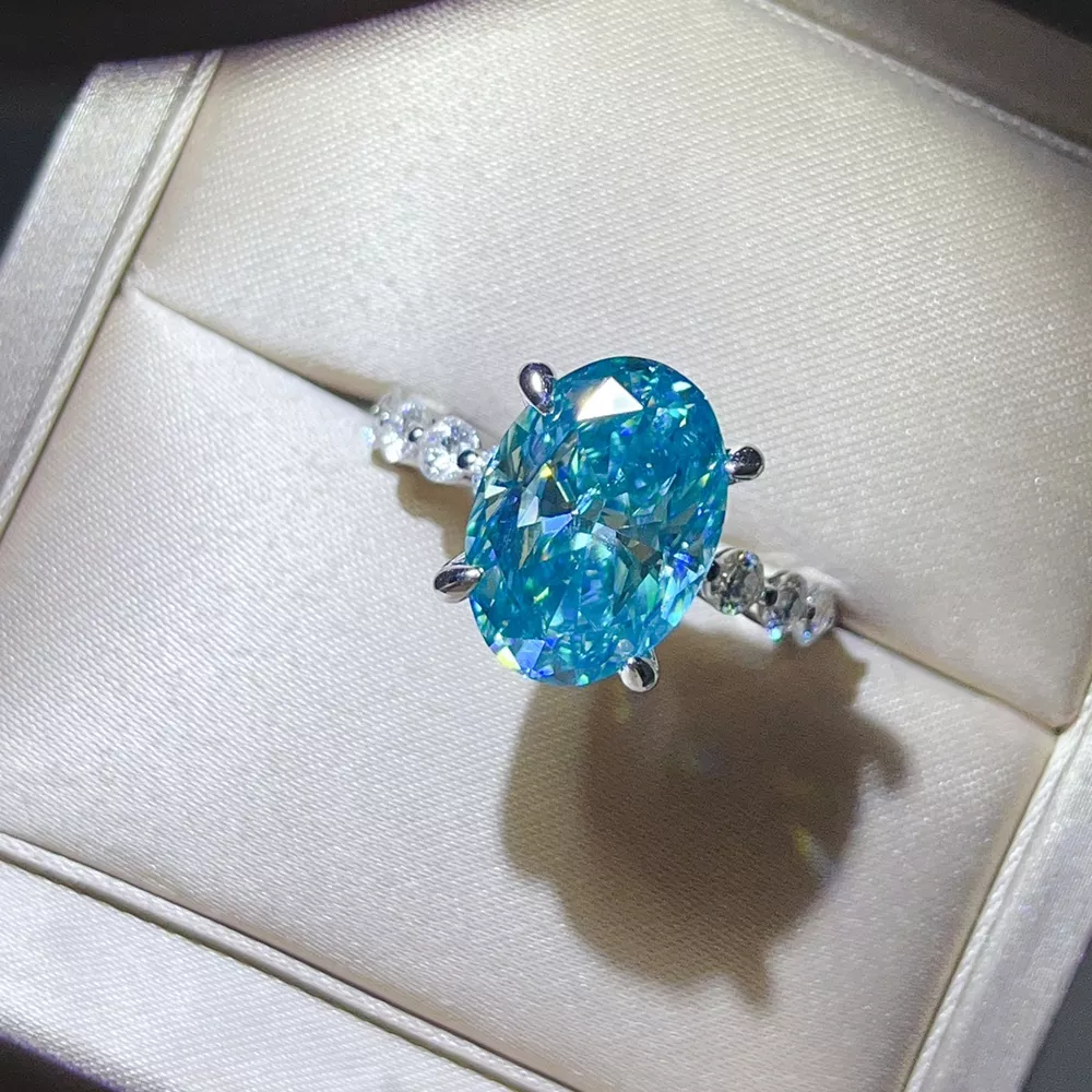 10 Carat 925 Sterling Silver Moissanite Oval Ring, image 5