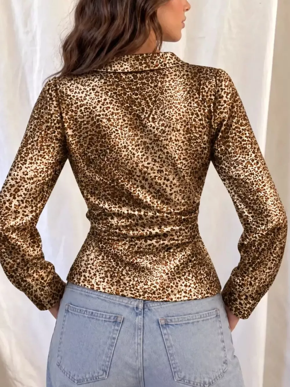 Leopard Print Wrap Blouse with Long Sleeves, image 5