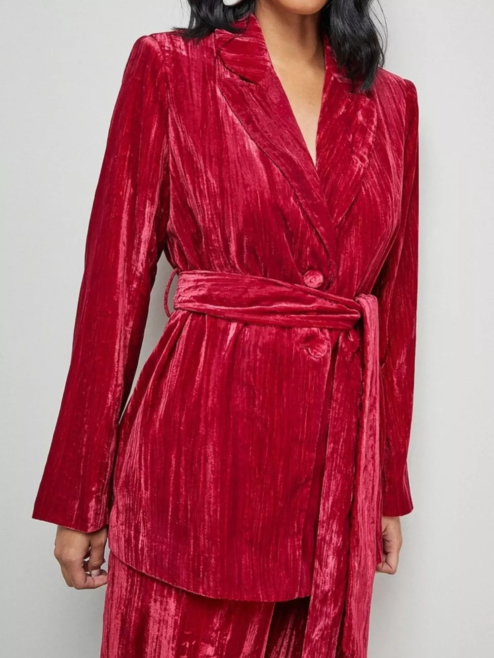 Velvet Lapel Collar Blazer & Pants Set, image 2