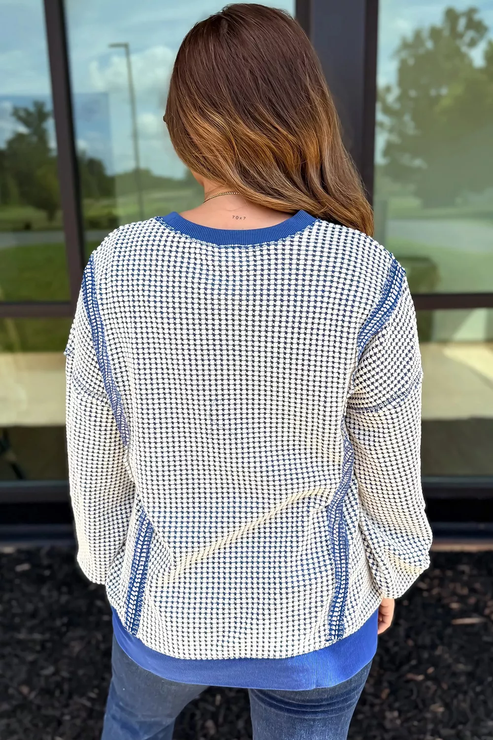 Contrast Stitching Slit Round Neck Sweatshirt, image 3