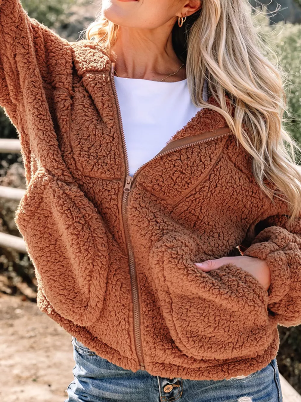Zip Up Hooded Sherpa Jacket, image 5