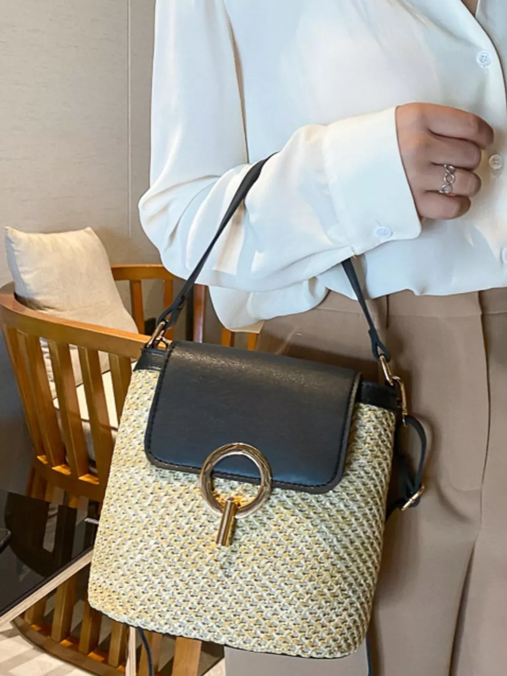 Woven Straw Crossbody Bag