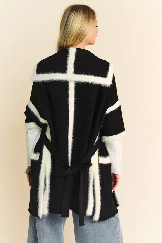 Fuzzy Trim Open Front Loose Fit Cardigan, image 2