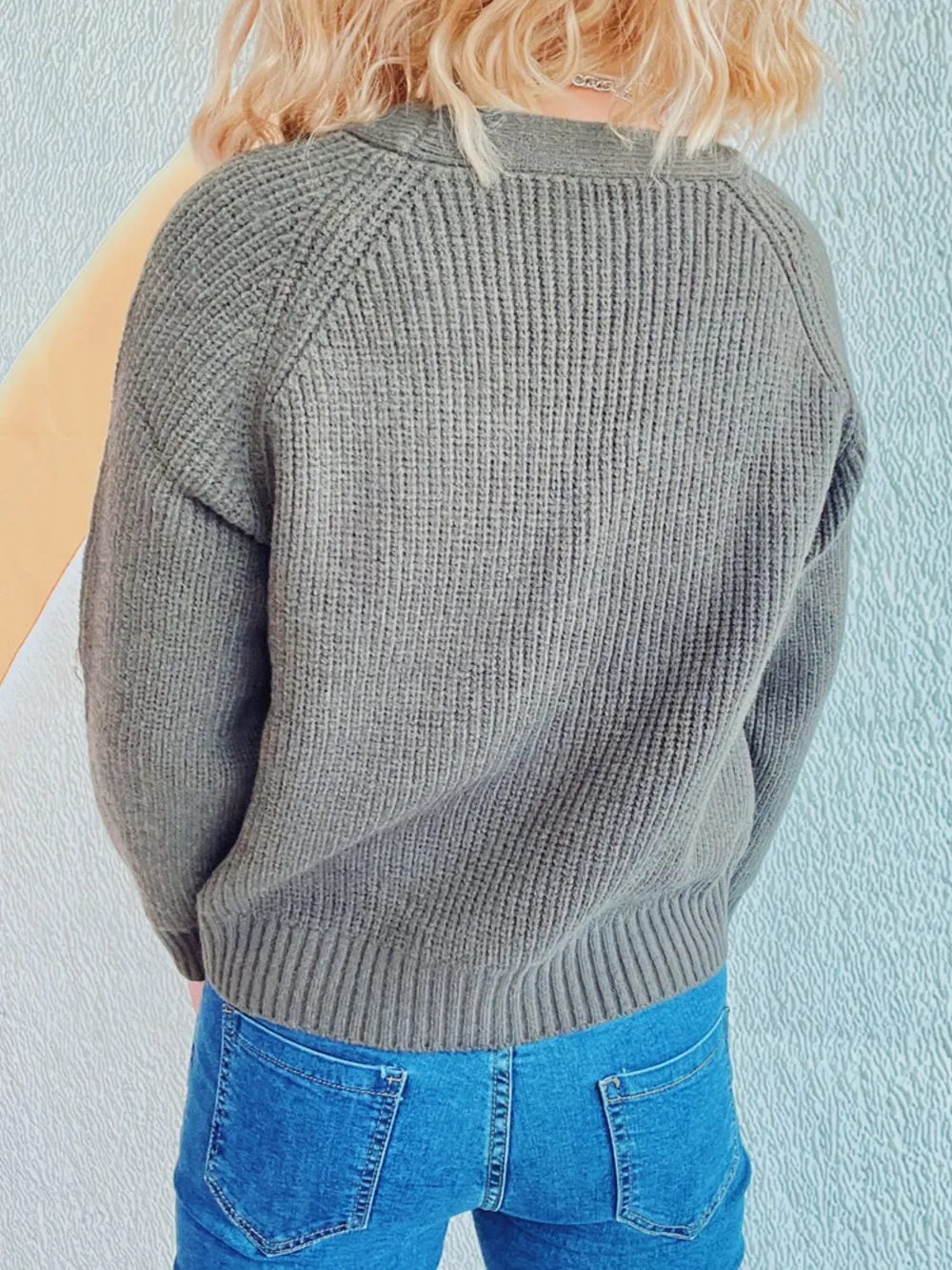 Cable-Knit V-Neck Button Down Long Sleeve Cardigan, image 12