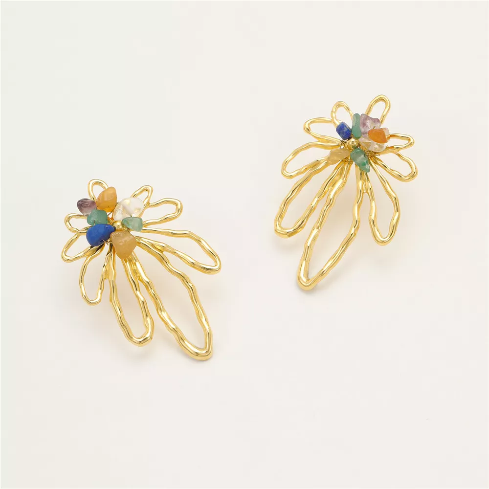 18K Gold-Plated Natural Stone Flower Earrings, image 5