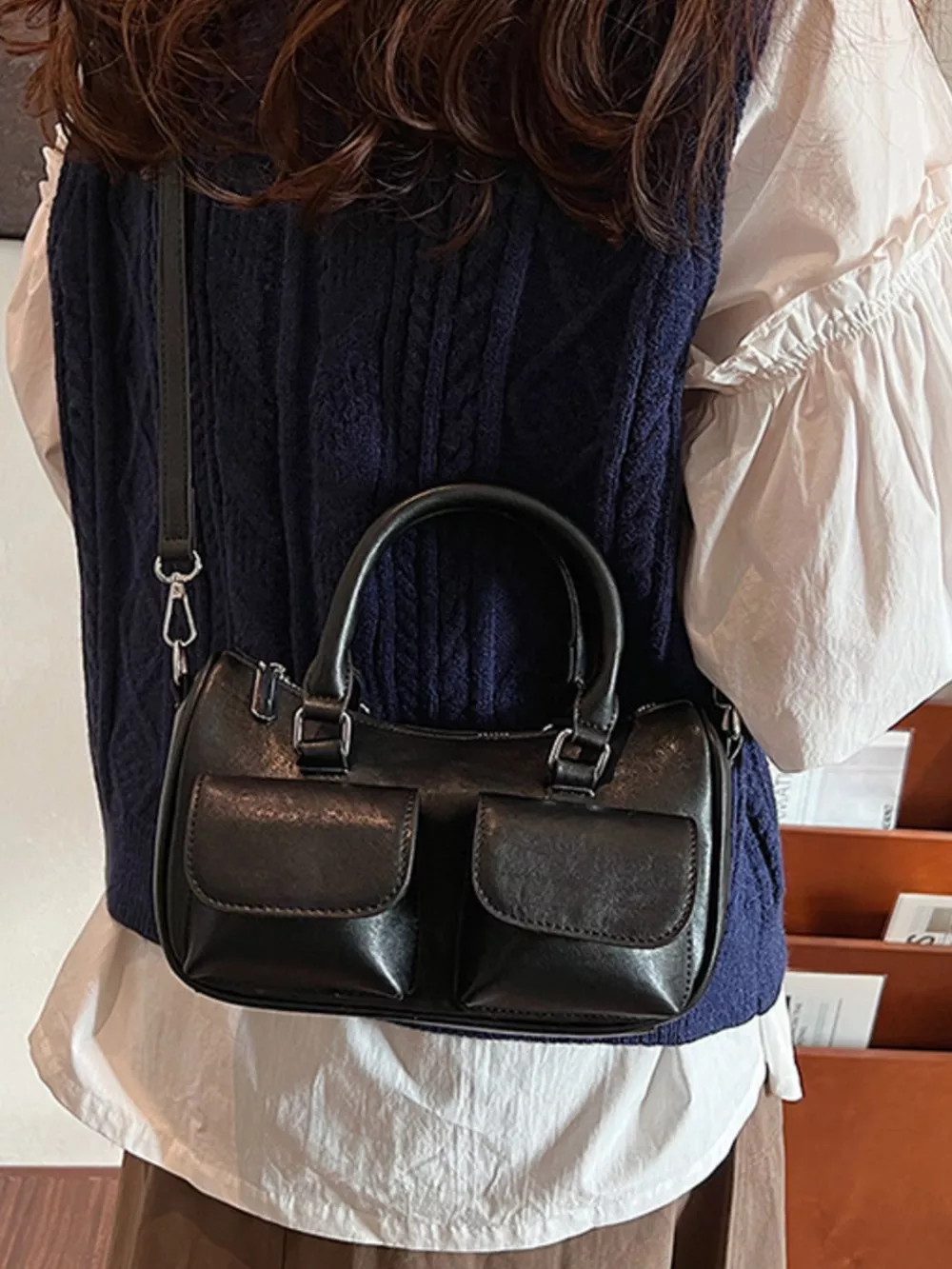 PU Leather Vintage Boston Handbag, image 2