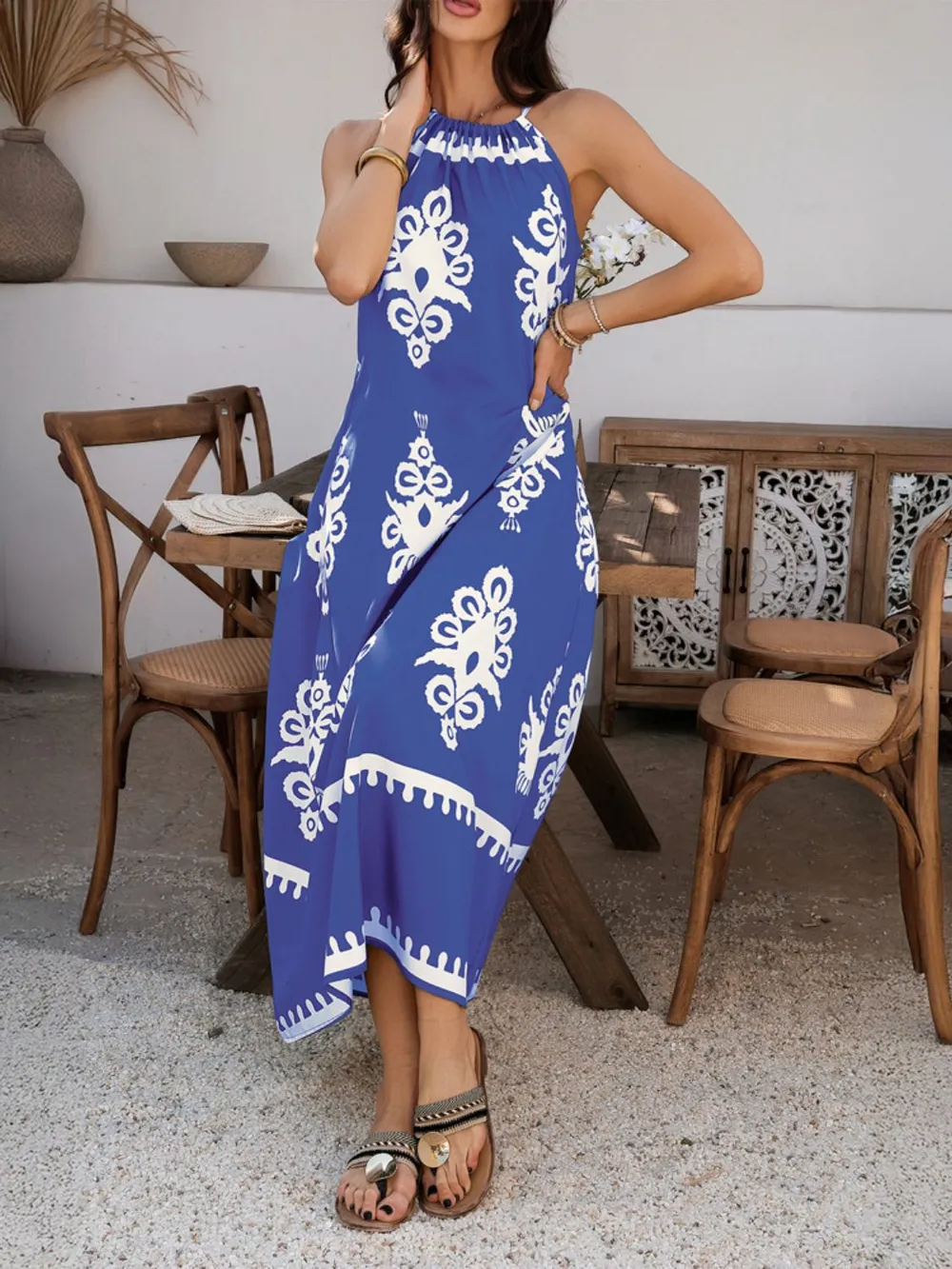 Grecian Neck Printed Maxi Dress, image 22