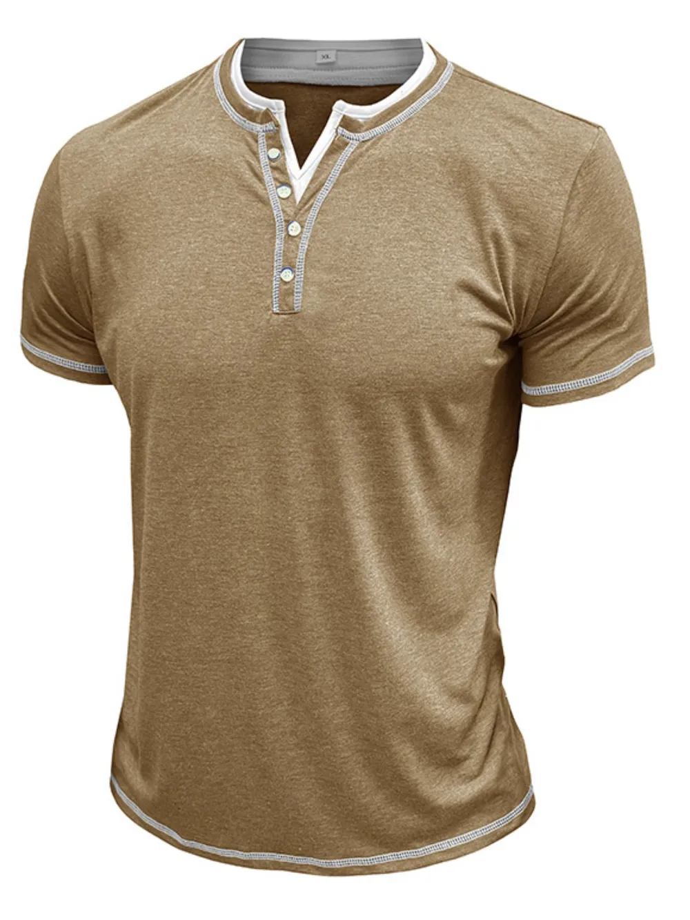 Men's Casual Henley Polo Shirt with Contrast Trim, image 3