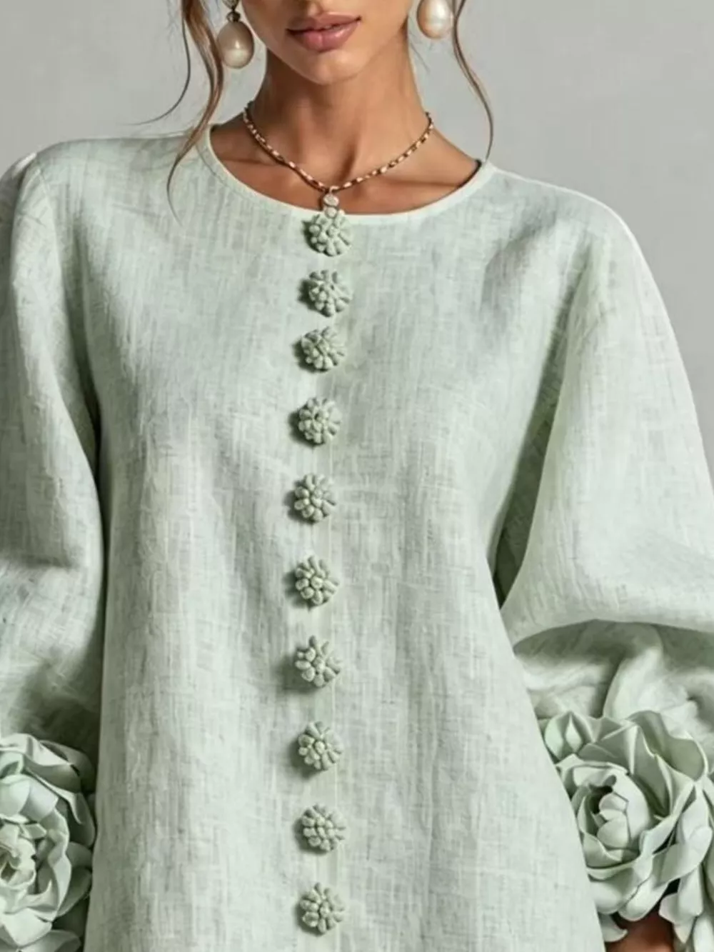 3D Floral 3/4 Sleeve Mini Dress, image 10