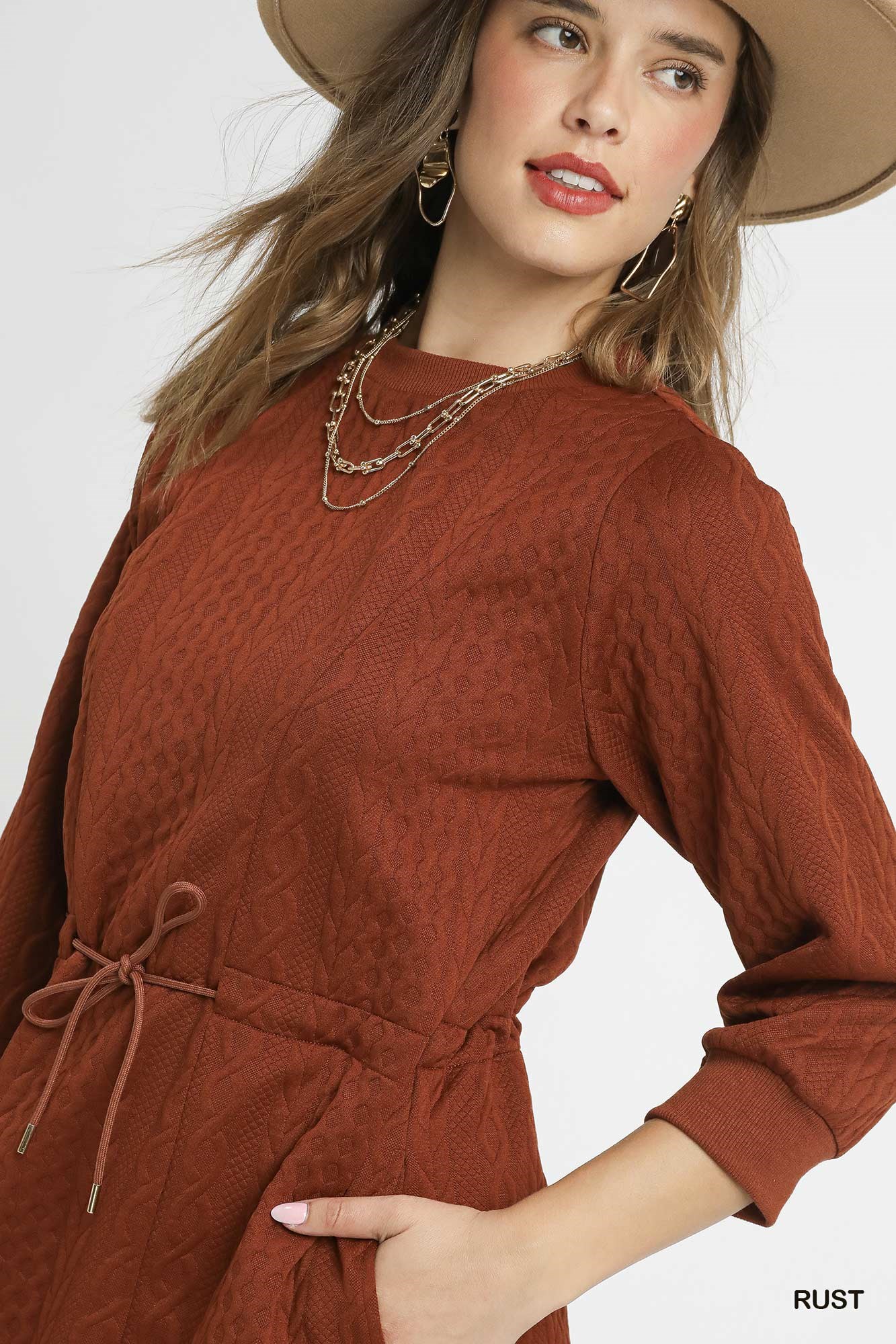 Drawstring Cable Knit Mini Dress with Pockets, image 5