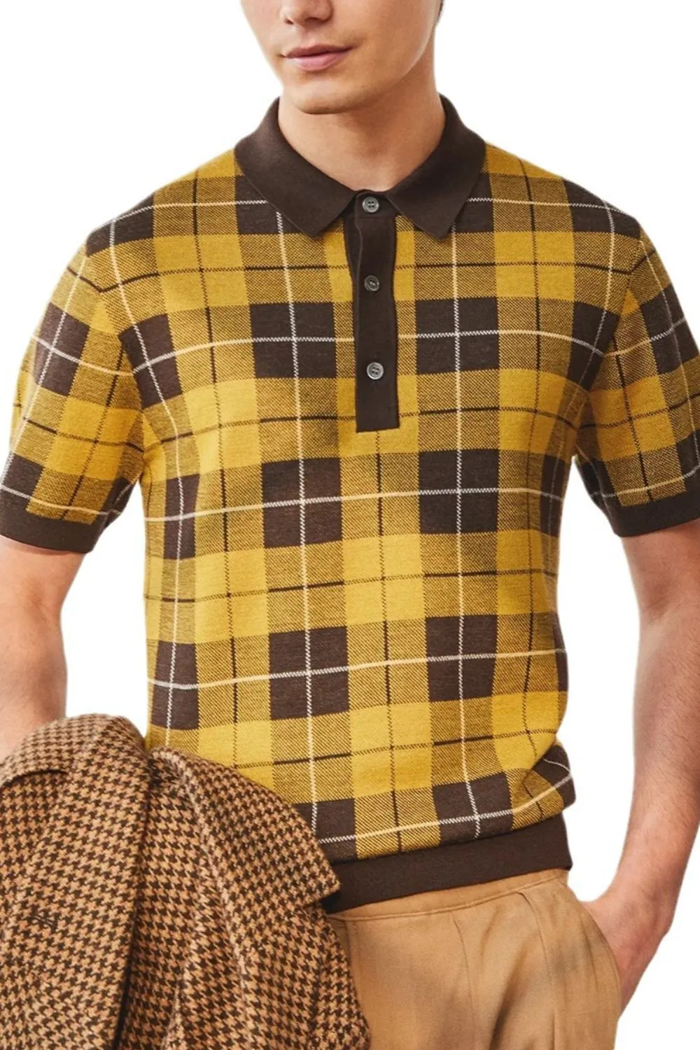 Men's Plus Size Plaid Short Sleeve Polo, image 4