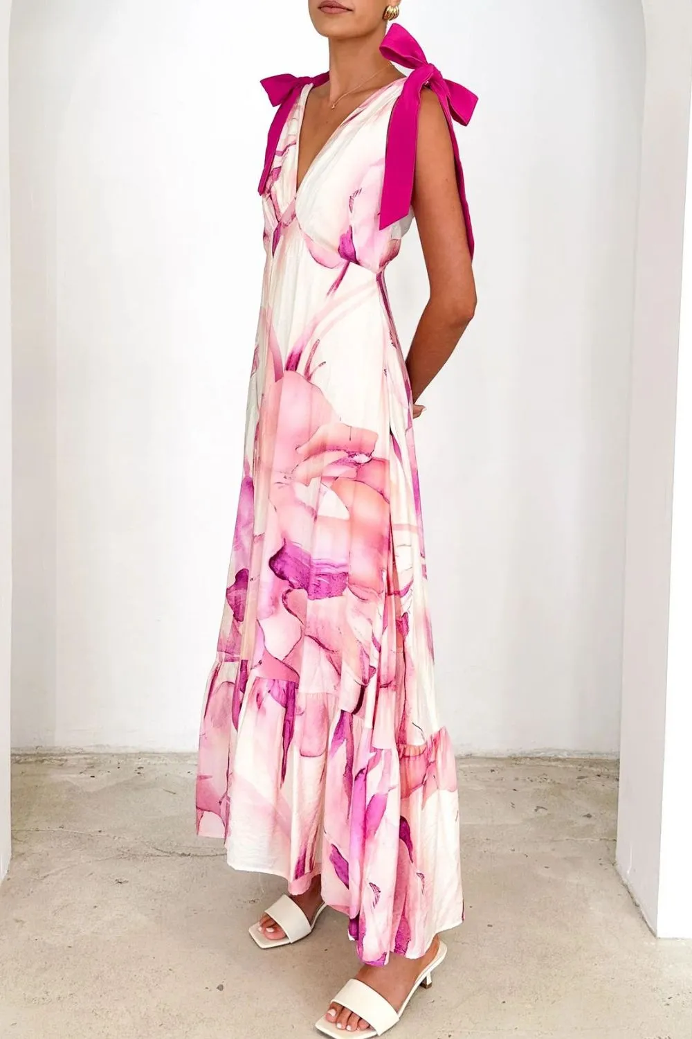 Printed V-Neck Tie Shoulder Midi Cami Dress, image 13