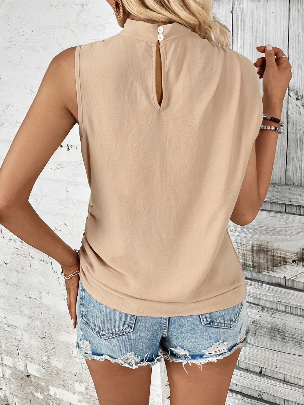 Ruched Shoulder Mock Neck Sleeveless Top, image 5