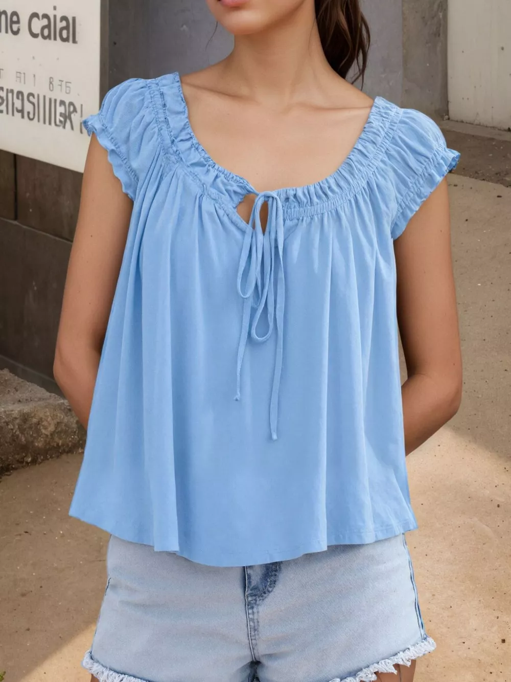 Tie Front Solid Color Blouse, image 6