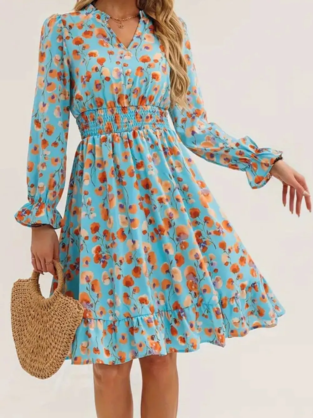 Floral Print Flounce Sleeve Ruffle Hem Dress, image 14
