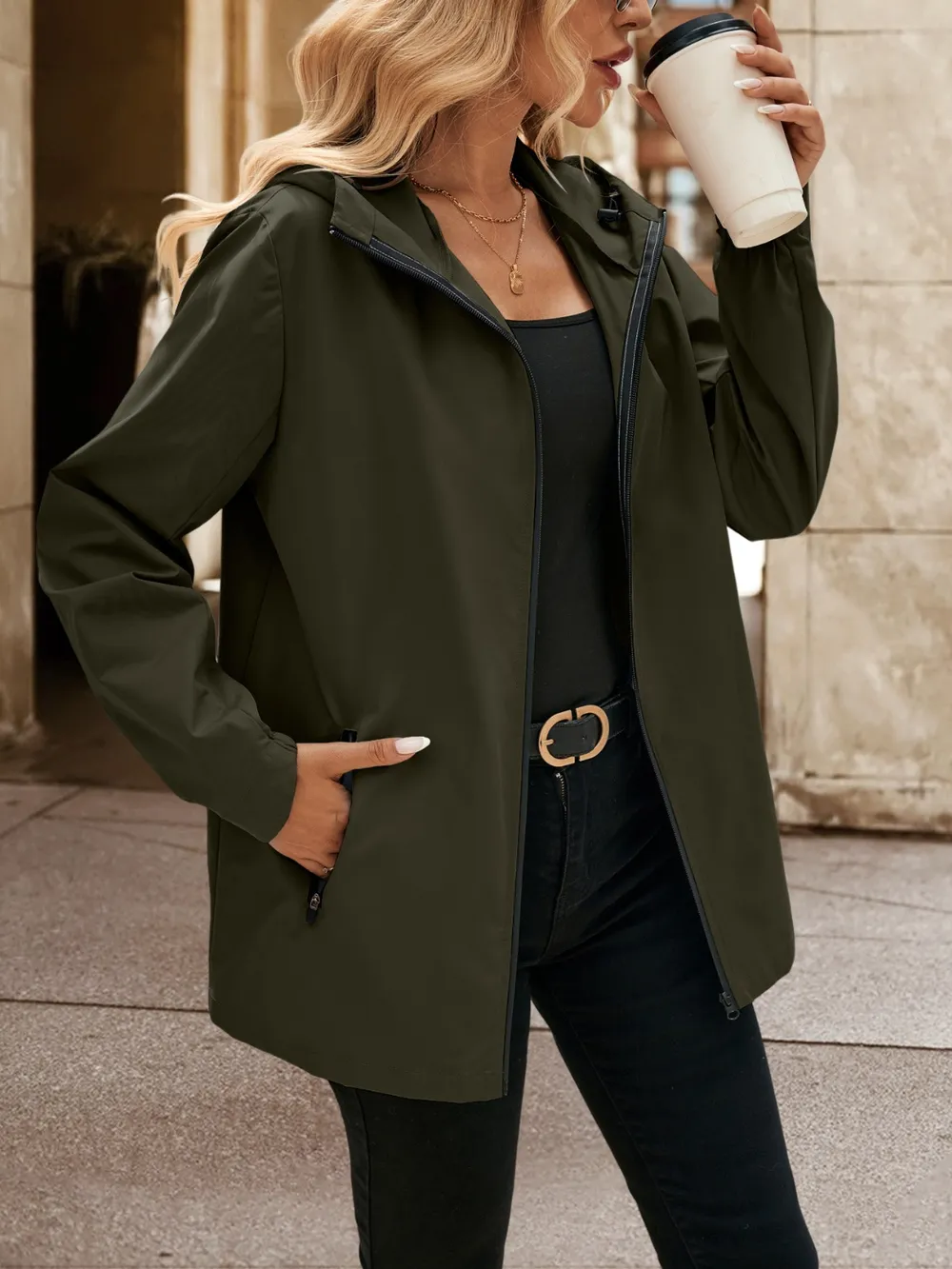 Pocketed Zip Up Hooded Jacket, image 15