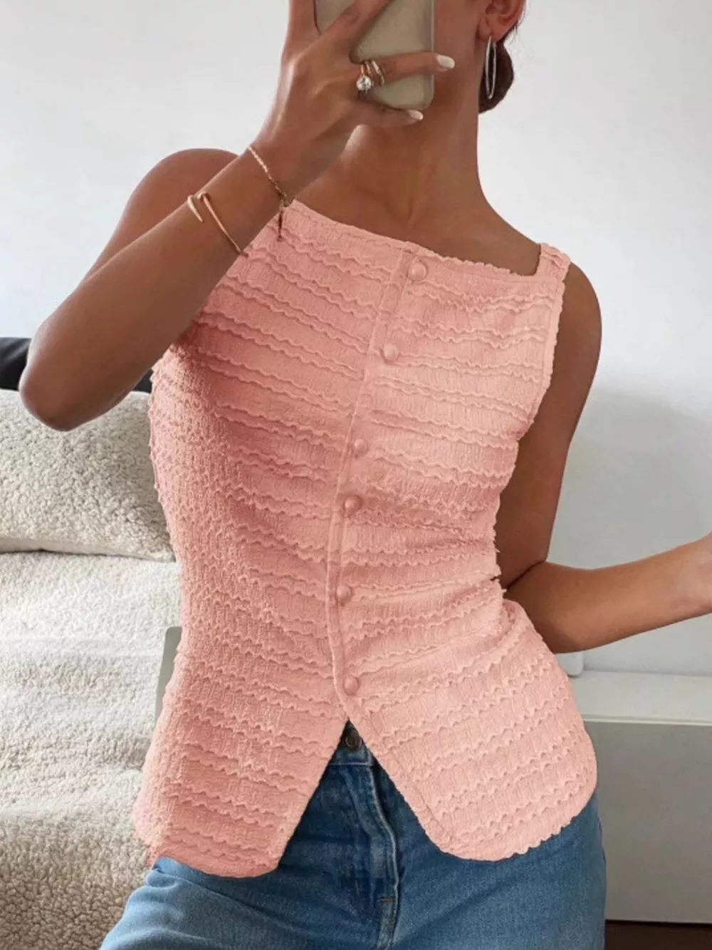 Textured Button-Front Tank, image 16