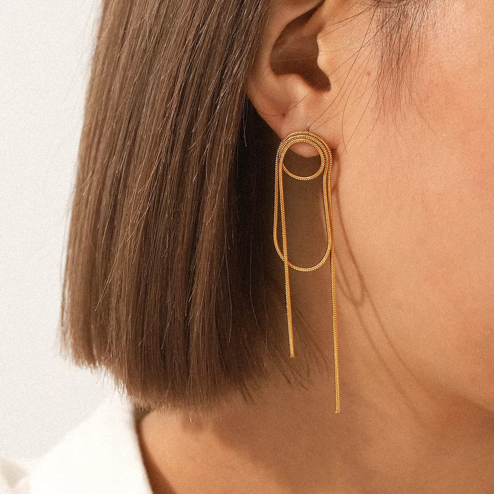 18K Gold-Plated Hoop Chain Earrings, image 3